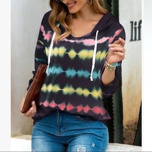Black Multicoloured Tie-Dye Stripe Hoodie, L